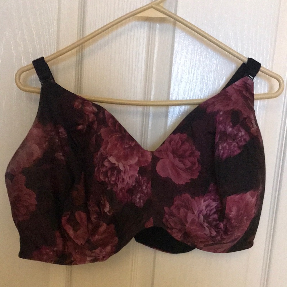 Torrid Black and Pink Floral Bra Full Coverage Supportive